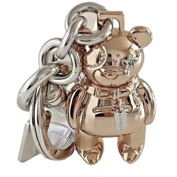 Authentic COACH 3D Teddy Bear Bag Charm Key Chain Ring Rosegold -New never used - Picture 2 of 4